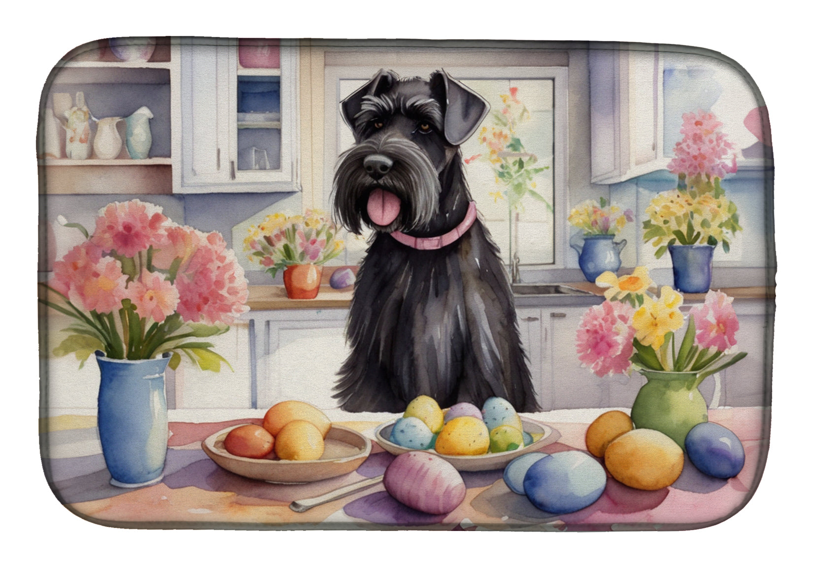 Decorating Easter Giant Schnauzer Dish Drying Mat Absorbent Dish Drying Mat Pad for Kitchen Counter Dish Drainer Mat for Countertop, 14 x 21", Multicolor