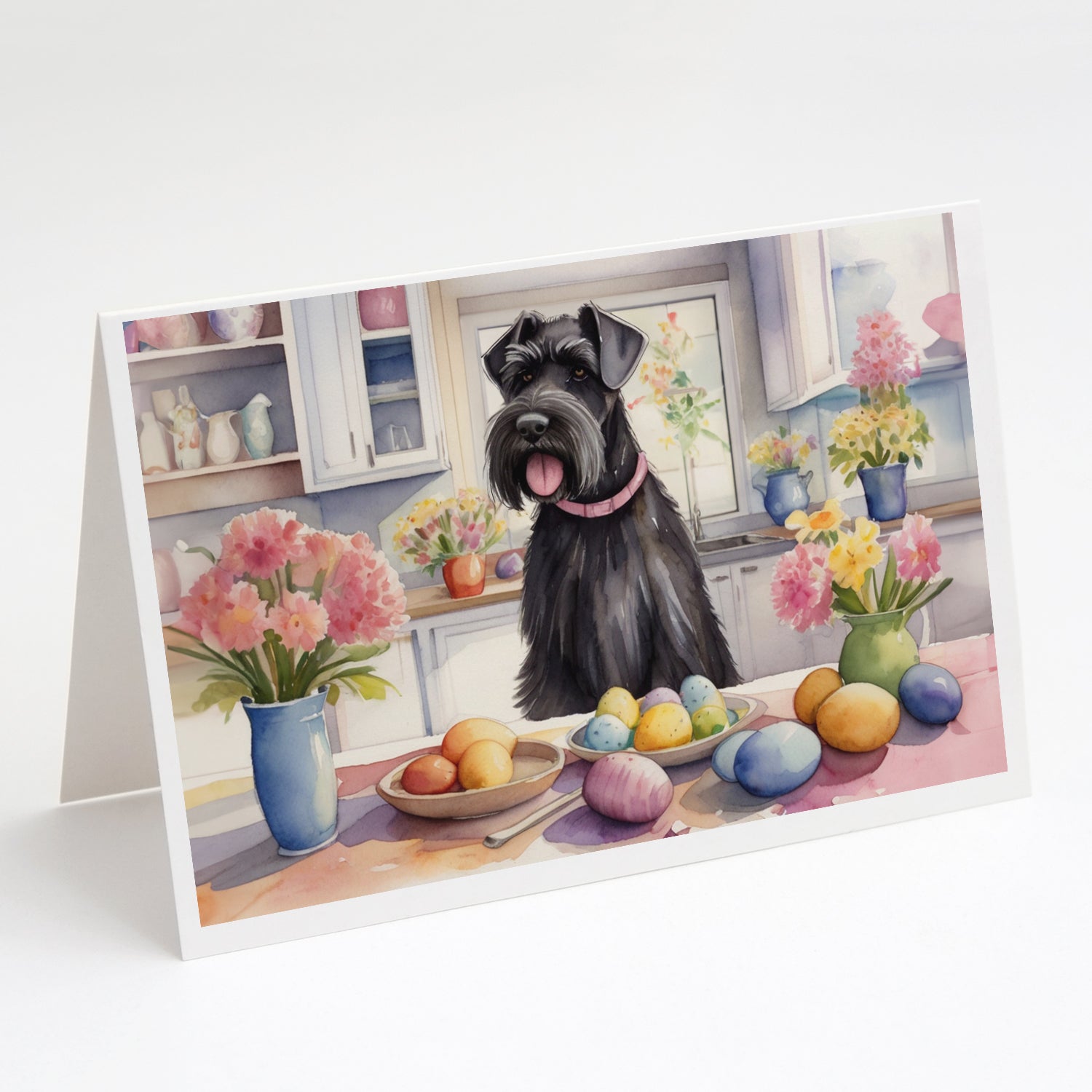 Decorating Easter Giant Schnauzer Greeting Cards Pack of 8 Blank Cards with Envelopes Whimsical A7 Size 5x7
