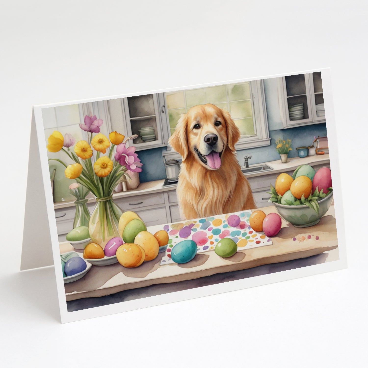 Decorating Easter Golden Retriever Greeting Cards Pack of 8 Blank Cards with Envelopes Whimsical A7 Size 5x7