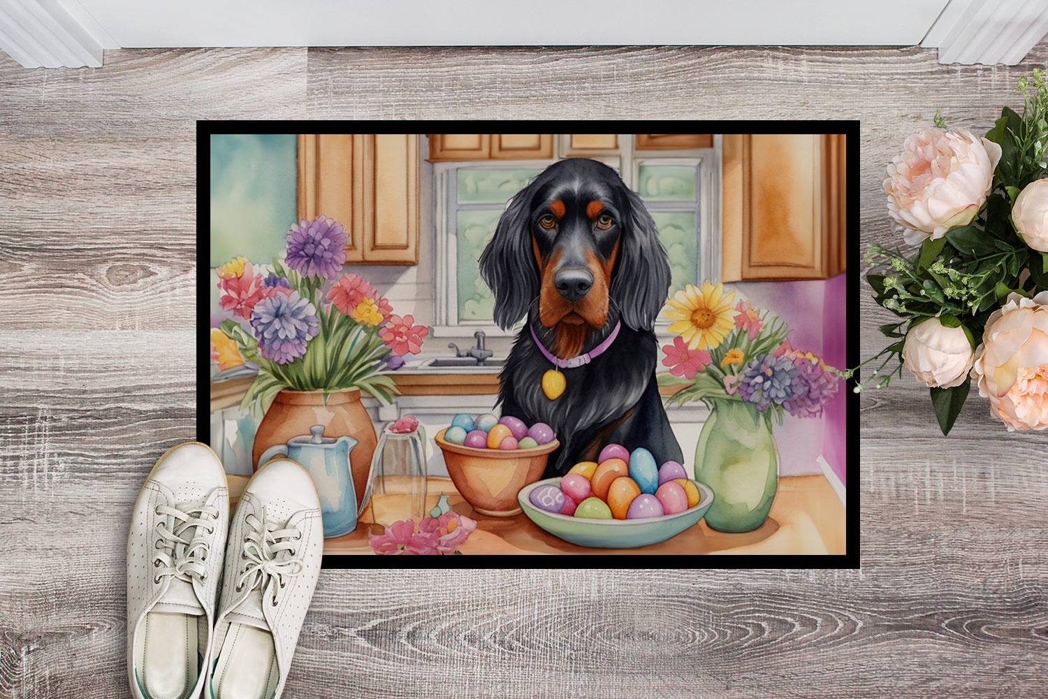 Decorating Easter Gordon Setter Doormat Indoor Outdoor 24H X 36W Front Door Mat Rugs for Entryway, Non Slip Washable Low Pile,