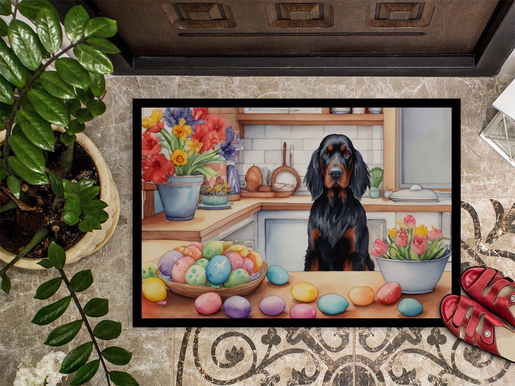 Decorating Easter Gordon Setter Doormat Indoor Outdoor 24H X 36W Front Door Mat Rugs for Entryway, Non Slip Washable Low Pile,