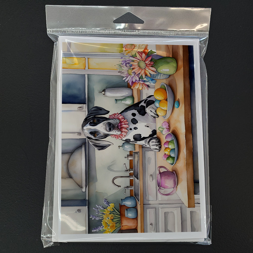 Decorating Easter Great Dane Greeting Cards Pack of 8 Blank Cards with Envelopes Whimsical A7 Size 5x7