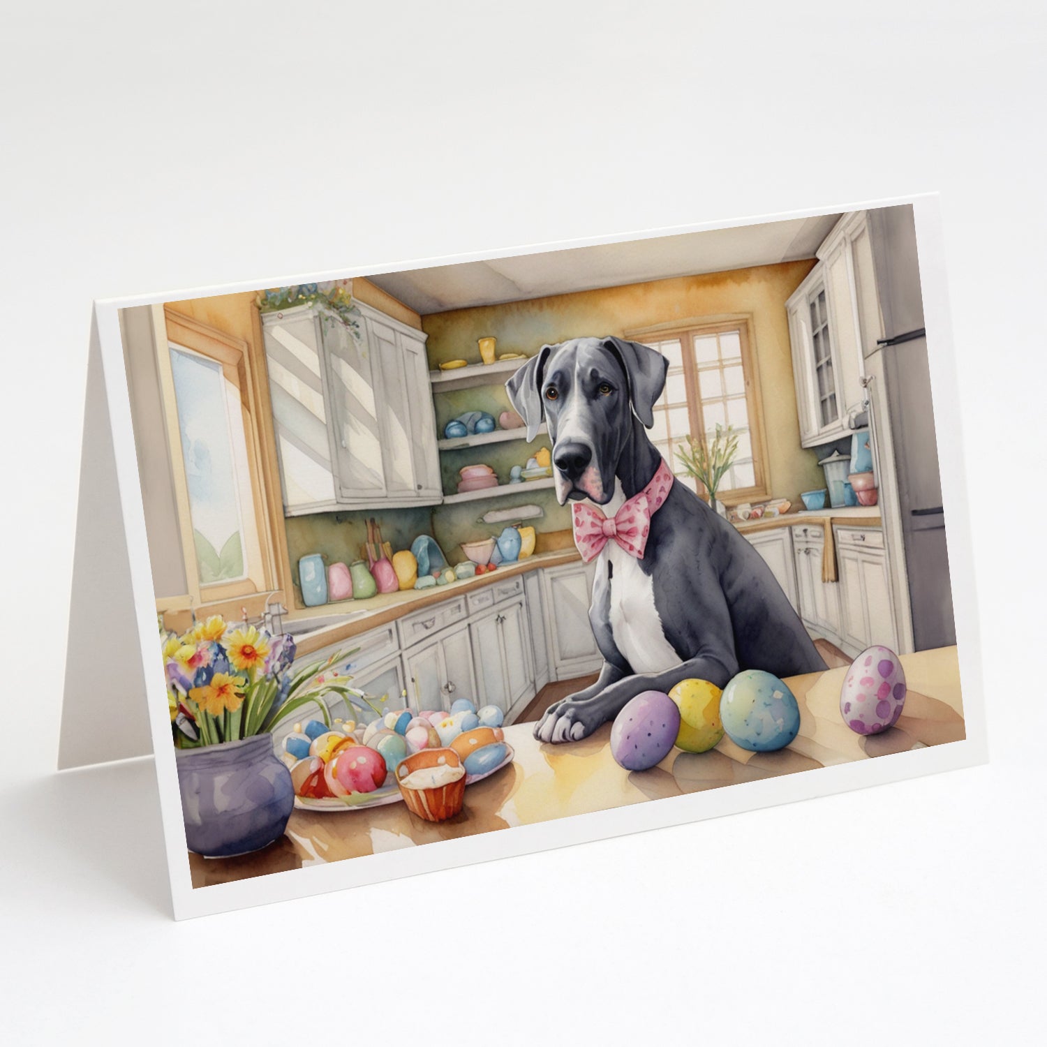 Decorating Easter Great Dane Greeting Cards Pack of 8 Blank Cards with Envelopes Whimsical A7 Size 5x7