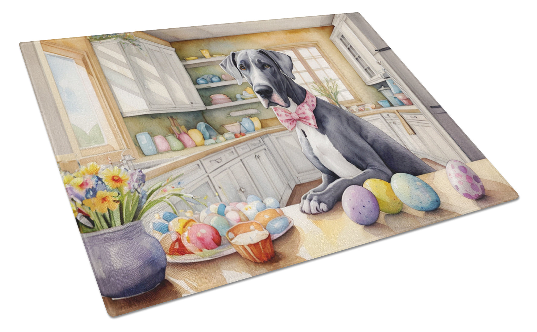 Decorating Easter Great Dane Cutting Board Tempered Glass Kitchen Cutting Surface, Heat Resistant Chopping, Non-Slip Feet, Food Prep & Serving