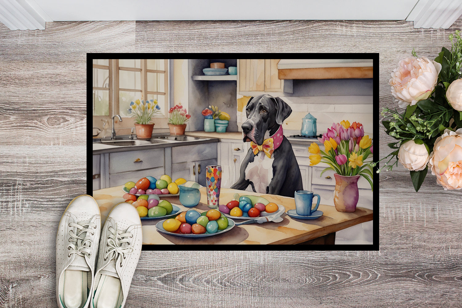 Decorating Easter Great Dane Doormat Indoor Outdoor 24H X 36W Front Door Mat Rugs for Entryway, Non Slip Washable Low Pile,