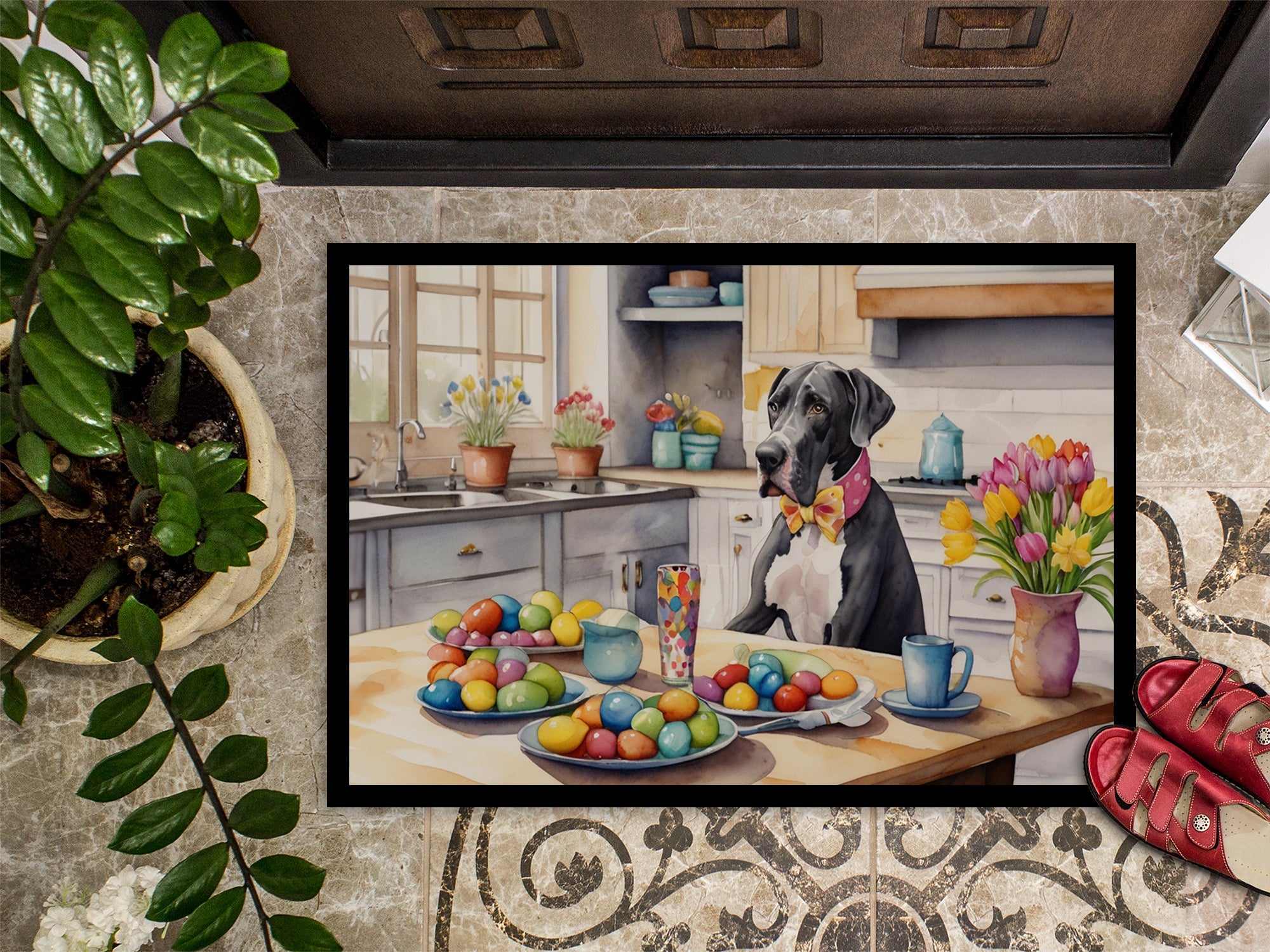 Decorating Easter Great Dane Doormat Indoor Outdoor 24H X 36W Front Door Mat Rugs for Entryway, Non Slip Washable Low Pile,