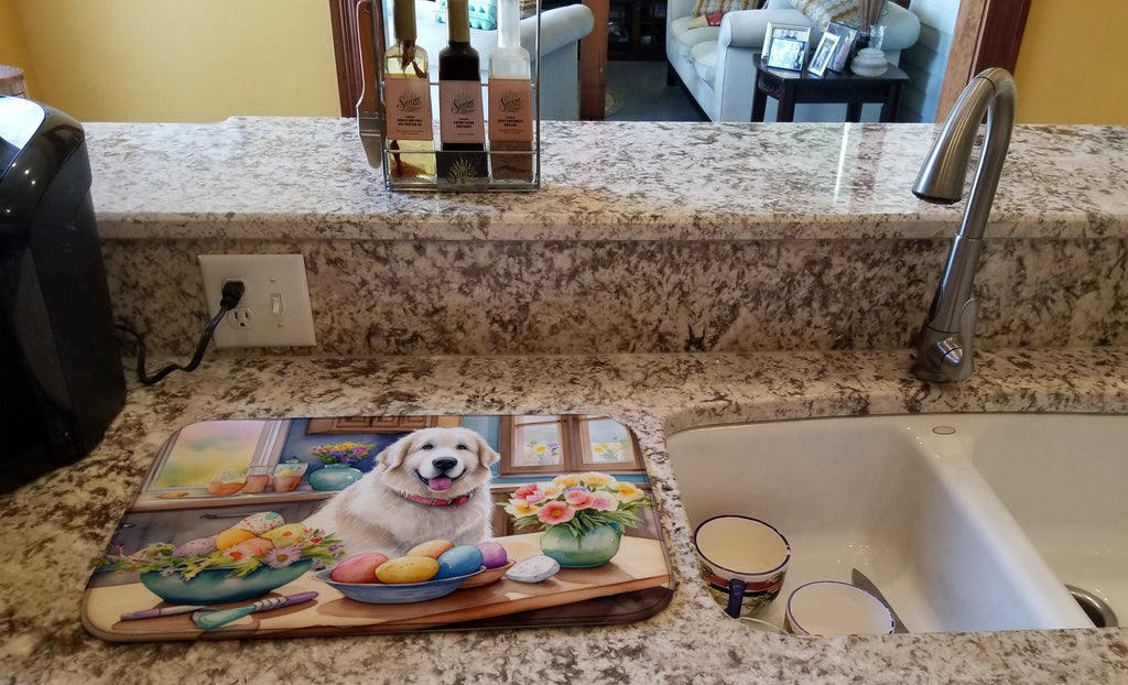 Decorating Easter Great Pyrenees Dish Drying Mat Absorbent Dish Drying Mat Pad for Kitchen Counter Dish Drainer Mat for Countertop, 14 x 21", Multicolor