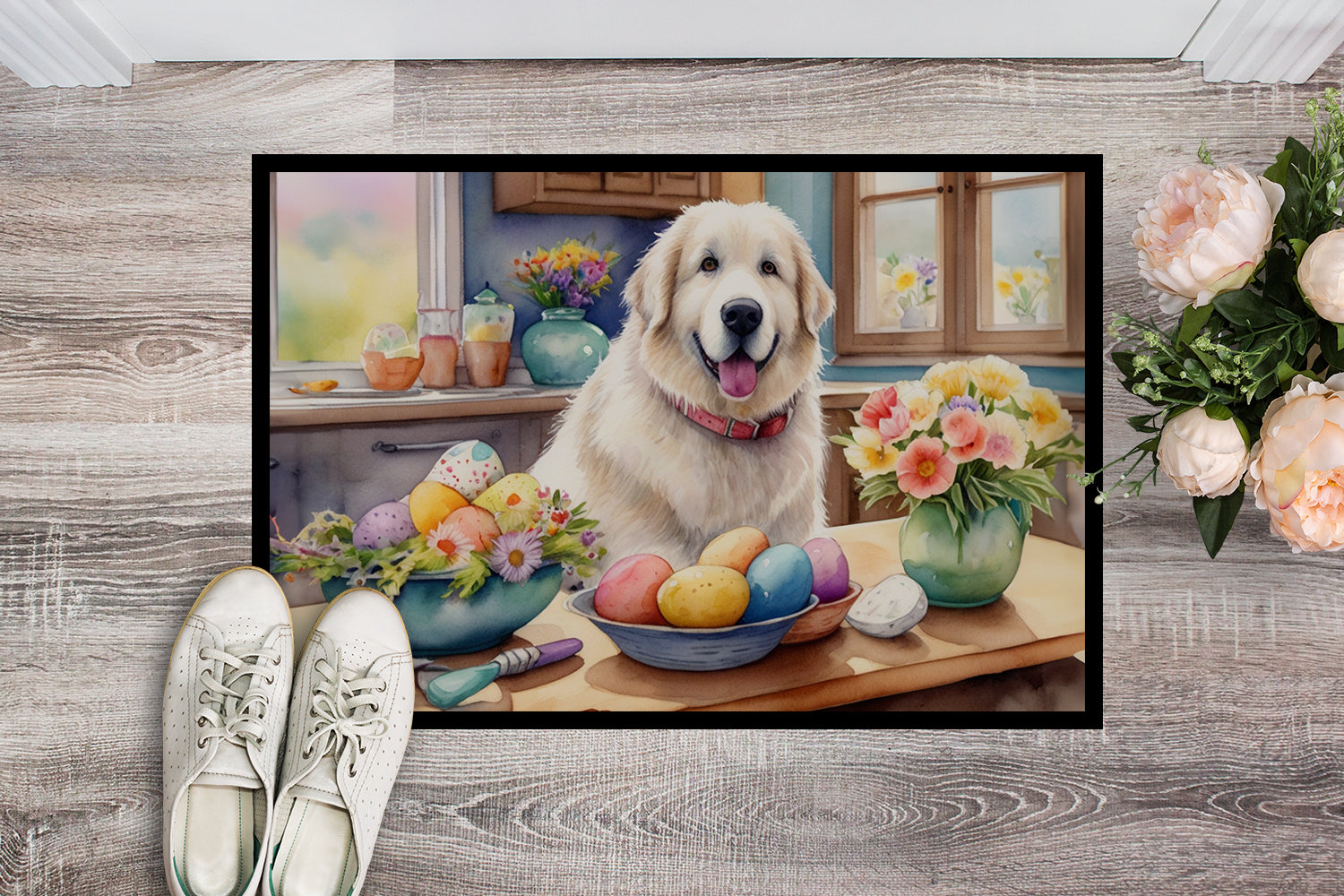 Decorating Easter Great Pyrenees Doormat Indoor Outdoor 18H X 27W Front Door Mat Rugs for Entryway, Non Slip Washable
