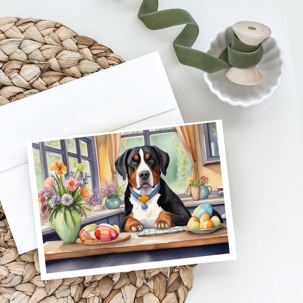 Decorating Easter Greater Swiss Mountain Dog Greeting Cards Pack of 8 Blank Cards with Envelopes Whimsical A7 Size 5x7