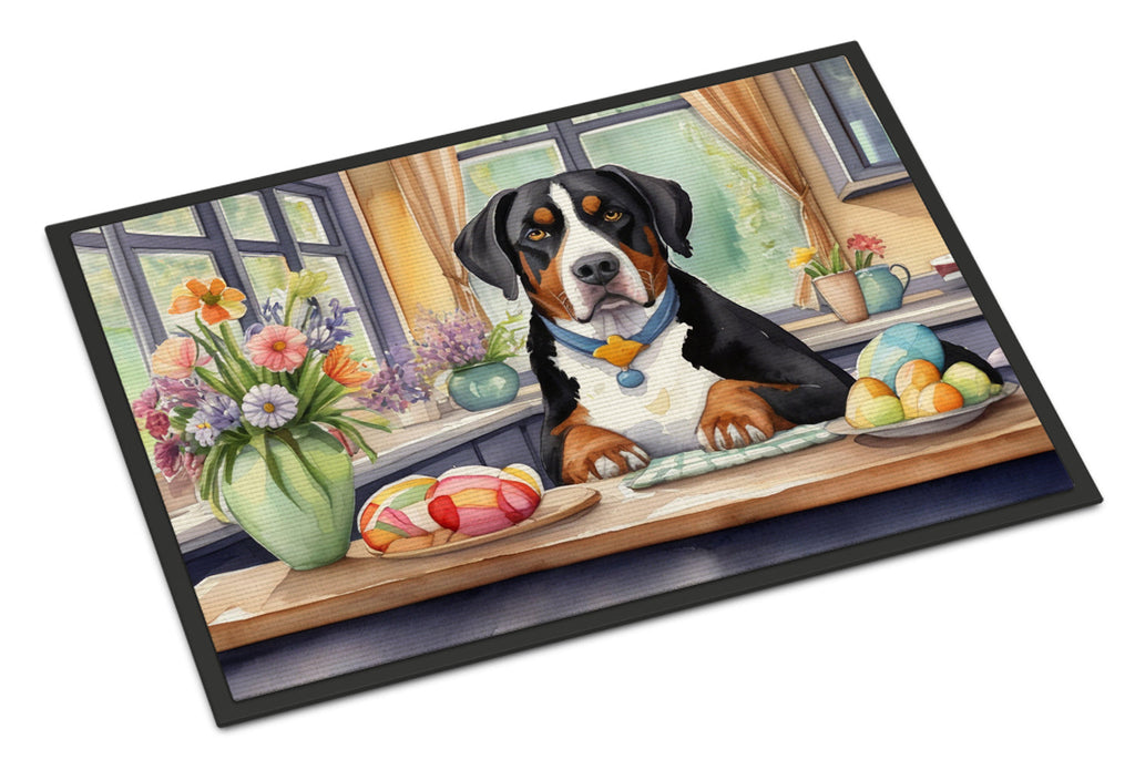 Decorating Easter Greater Swiss Mountain Dog Doormat Indoor Outdoor 24H X 36W Front Door Mat Rugs for Entryway, Non Slip Washable Low Pile,