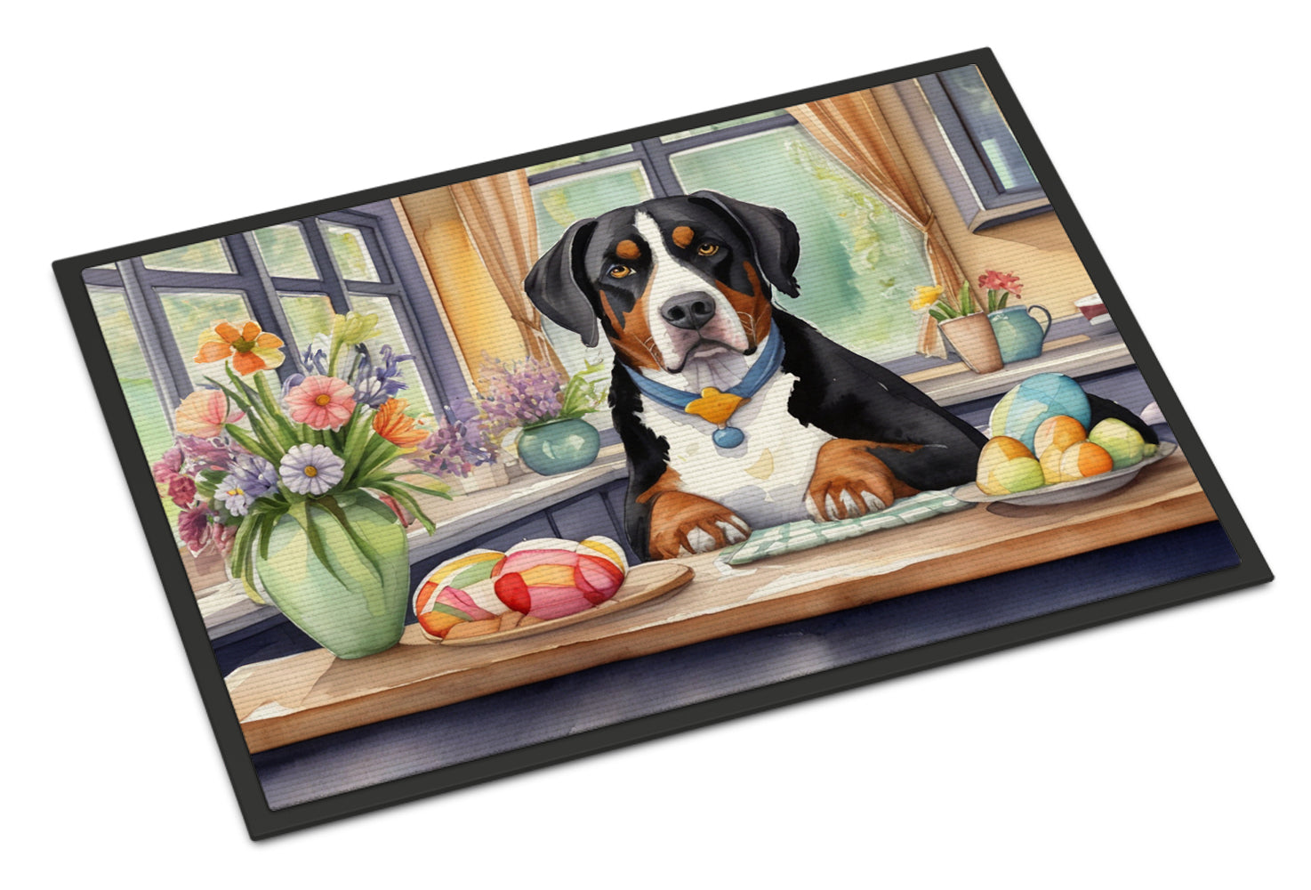 Decorating Easter Greater Swiss Mountain Dog Doormat Indoor Outdoor 24H X 36W Front Door Mat Rugs for Entryway, Non Slip Washable Low Pile,