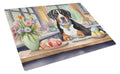 Decorating Easter Greater Swiss Mountain Dog Cutting Board Tempered Glass Kitchen Cutting Surface, Heat Resistant Chopping, Non-Slip Feet, Food Prep & Serving