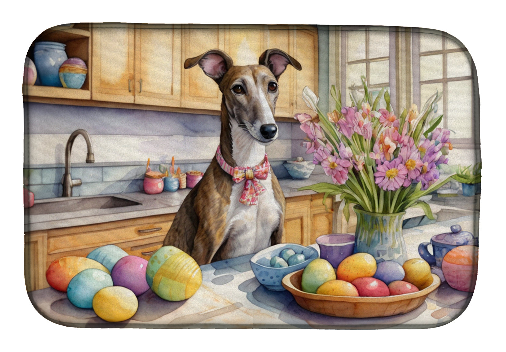 Decorating Easter Greyhound Dish Drying Mat Absorbent Dish Drying Mat Pad for Kitchen Counter Dish Drainer Mat for Countertop, 14 x 21", Multicolor