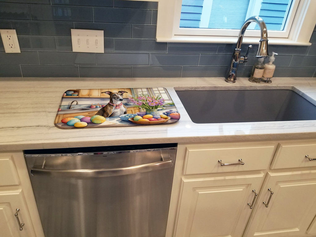 Decorating Easter Greyhound Dish Drying Mat Absorbent Dish Drying Mat Pad for Kitchen Counter Dish Drainer Mat for Countertop, 14 x 21", Multicolor