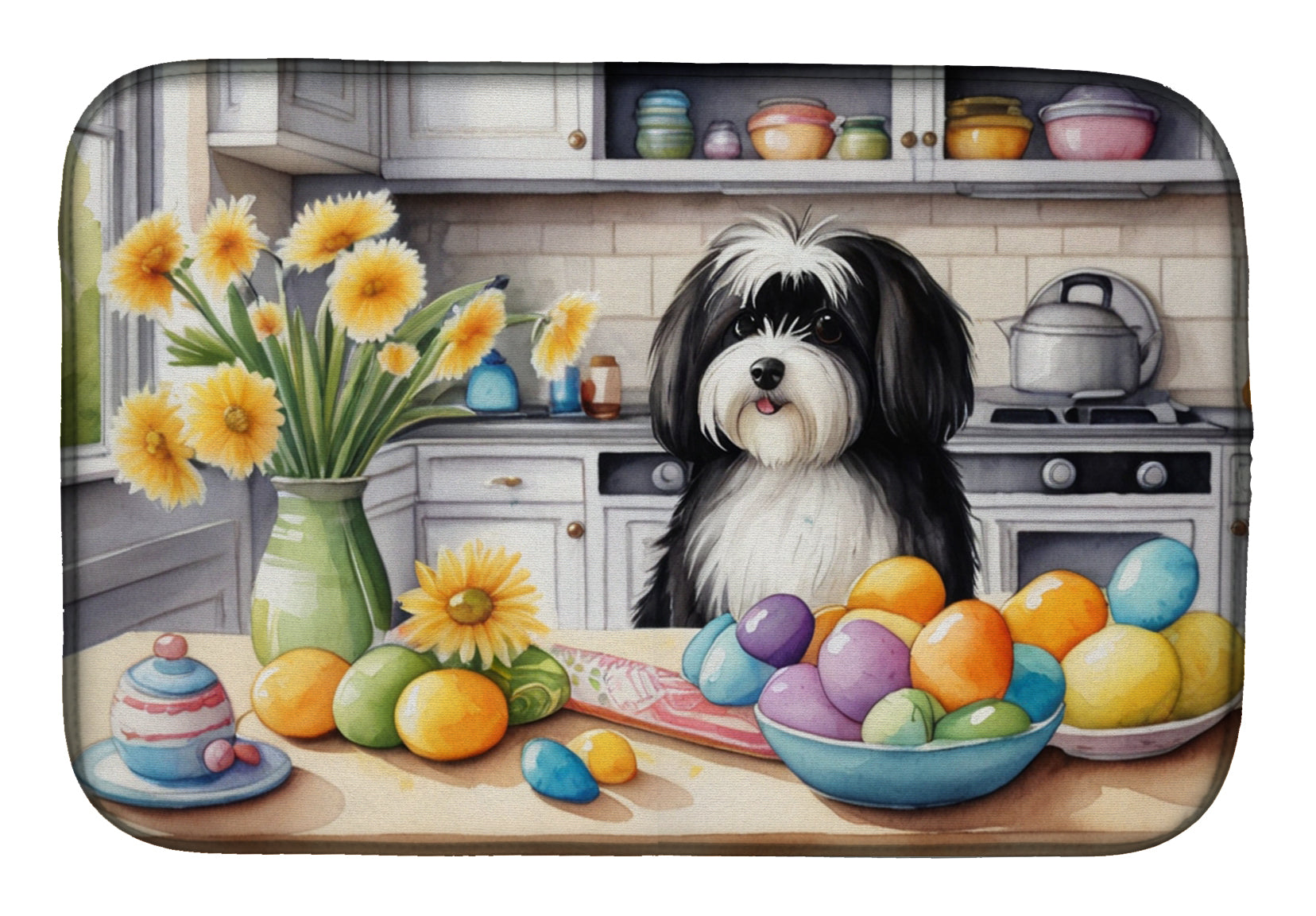 Decorating Easter Havanese Dish Drying Mat Absorbent Dish Drying Mat Pad for Kitchen Counter Dish Drainer Mat for Countertop, 14 x 21", Multicolor