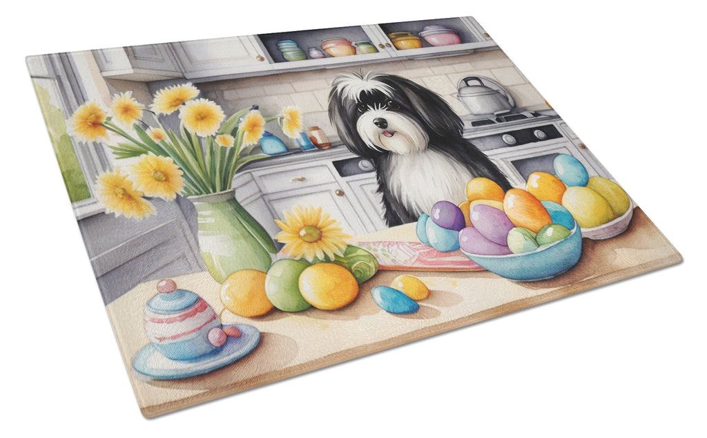 Decorating Easter Havanese Cutting Board Tempered Glass Kitchen Cutting Surface, Heat Resistant Chopping, Non-Slip Feet, Food Prep & Serving