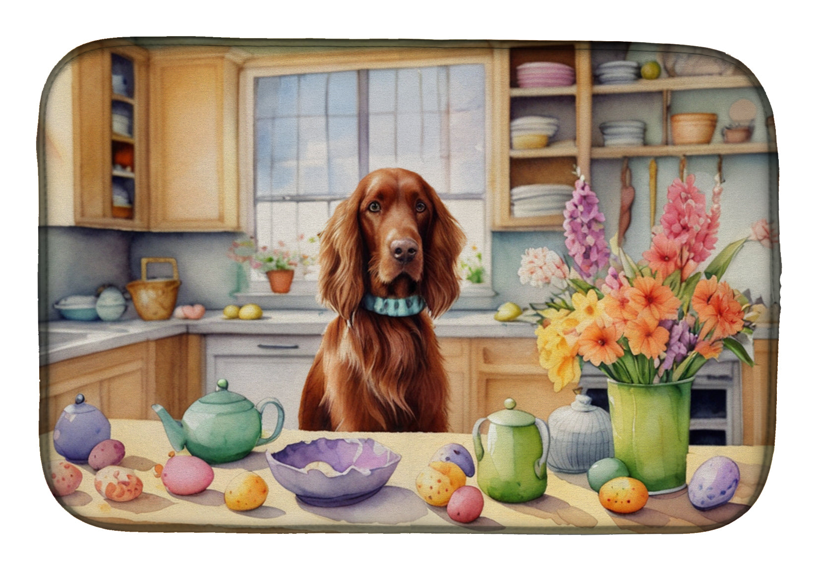 Decorating Easter Irish Setter Dish Drying Mat Absorbent Dish Drying Mat Pad for Kitchen Counter Dish Drainer Mat for Countertop, 14 x 21", Multicolor