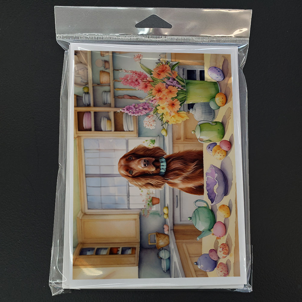 Decorating Easter Irish Setter Greeting Cards Pack of 8 Blank Cards with Envelopes Whimsical A7 Size 5x7