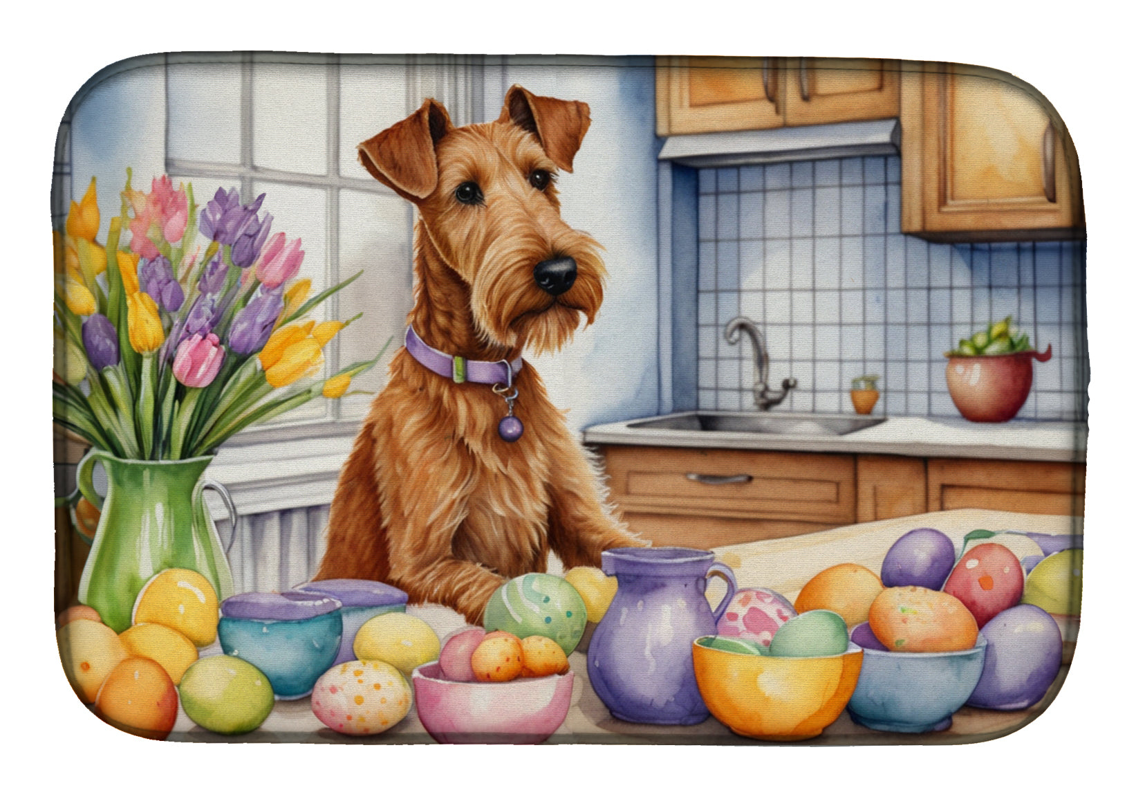 Decorating Easter Irish Terrier Dish Drying Mat Absorbent Dish Drying Mat Pad for Kitchen Counter Dish Drainer Mat for Countertop, 14 x 21", Multicolor