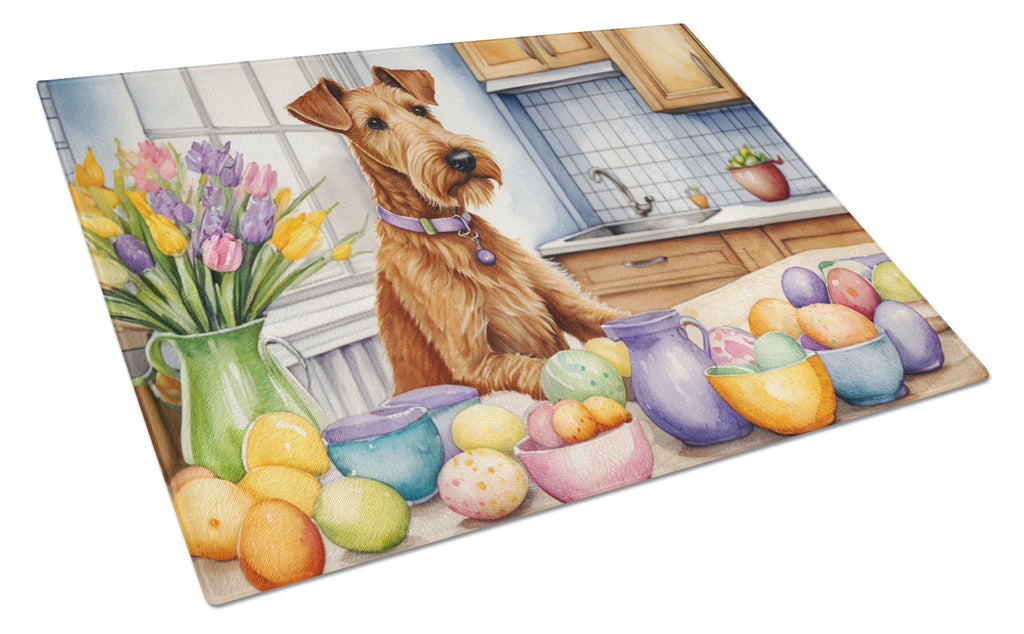 Decorating Easter Irish Terrier Cutting Board Tempered Glass Kitchen Cutting Surface, Heat Resistant Chopping, Non-Slip Feet, Food Prep & Serving