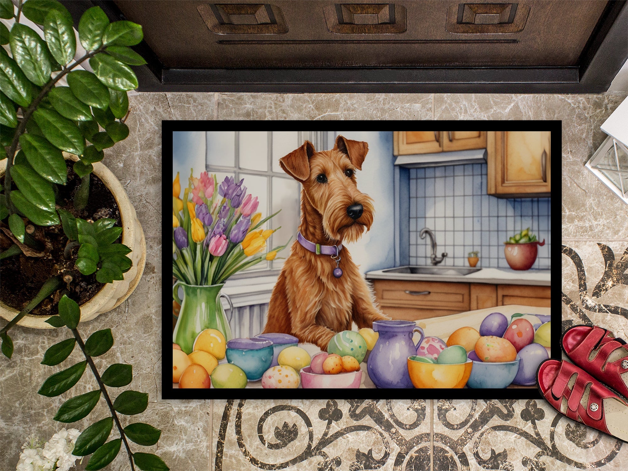 Decorating Easter Irish Terrier Doormat Indoor Outdoor 18H X 27W Front Door Mat Rugs for Entryway, Non Slip Washable