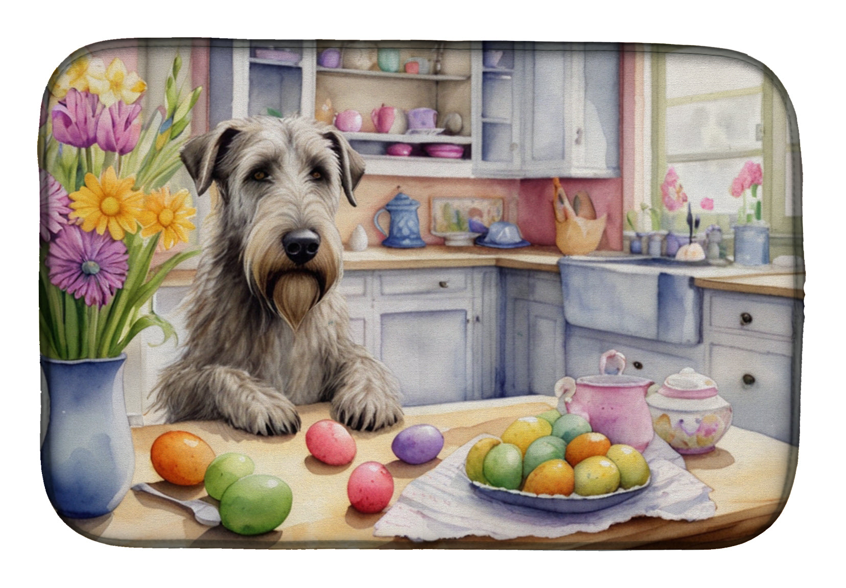 Decorating Easter Irish Wolfhound Dish Drying Mat Absorbent Dish Drying Mat Pad for Kitchen Counter Dish Drainer Mat for Countertop, 14 x 21", Multicolor