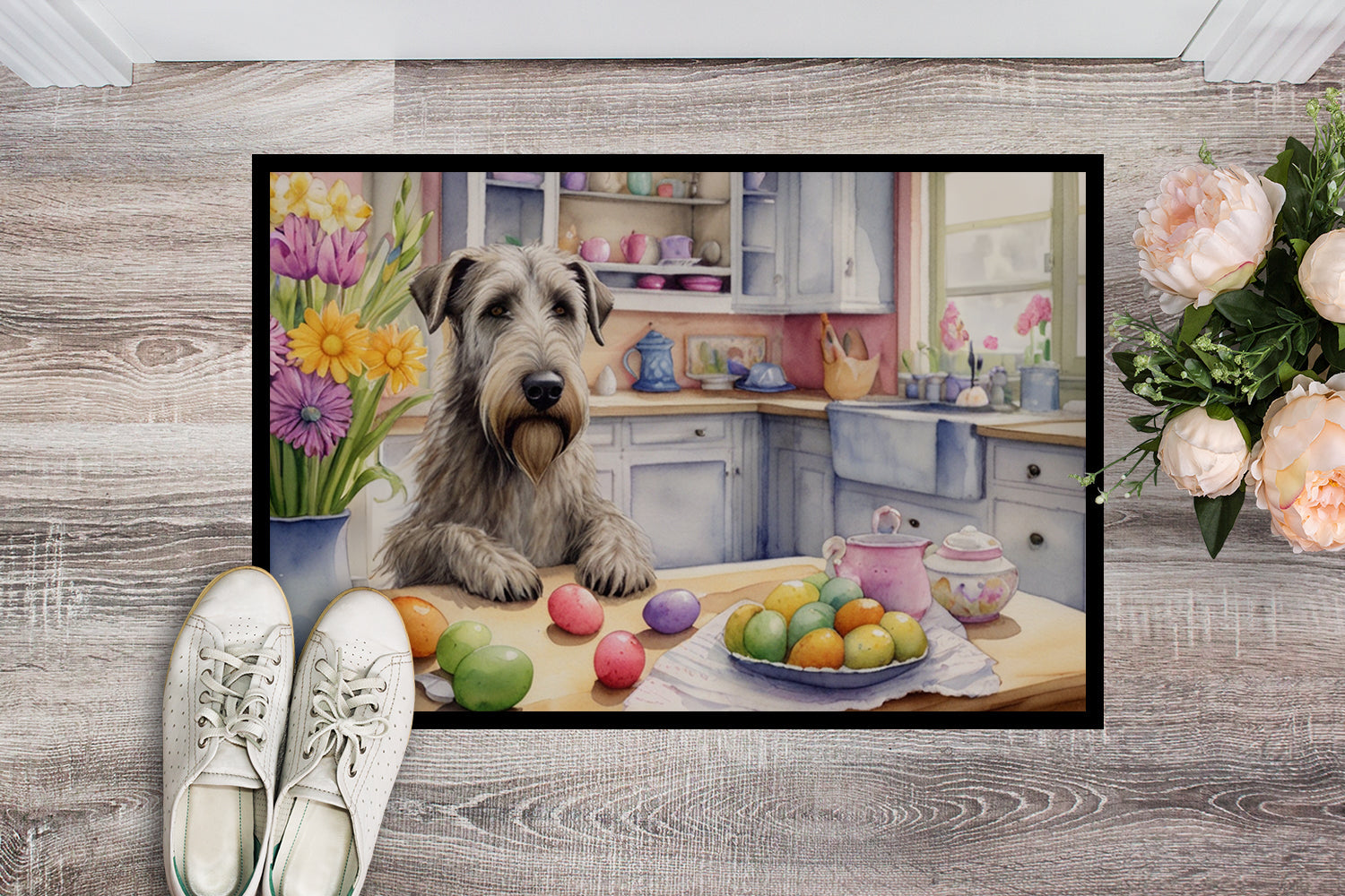 Decorating Easter Irish Wolfhound Doormat Indoor Outdoor 24H X 36W Front Door Mat Rugs for Entryway, Non Slip Washable Low Pile,