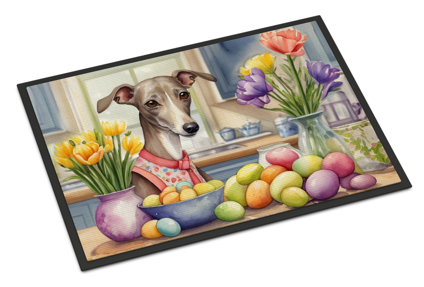 Decorating Easter Italian Greyhound Doormat Indoor Outdoor 24H X 36W Front Door Mat Rugs for Entryway, Non Slip Washable Low Pile,