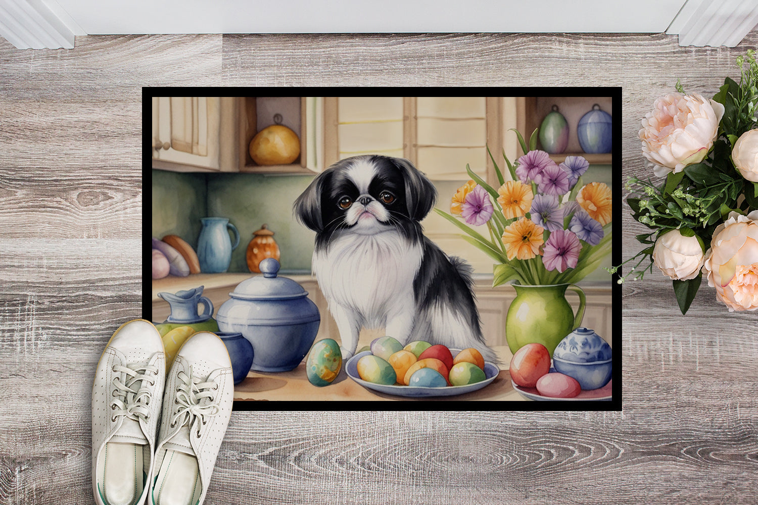 Decorating Easter Japanese Chin Doormat Indoor Outdoor 18H X 27W Front Door Mat Rugs for Entryway, Non Slip Washable