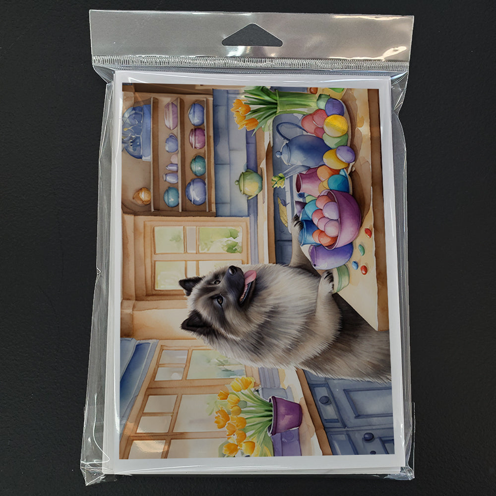 Decorating Easter Keeshond Greeting Cards Pack of 8 Blank Cards with Envelopes Whimsical A7 Size 5x7