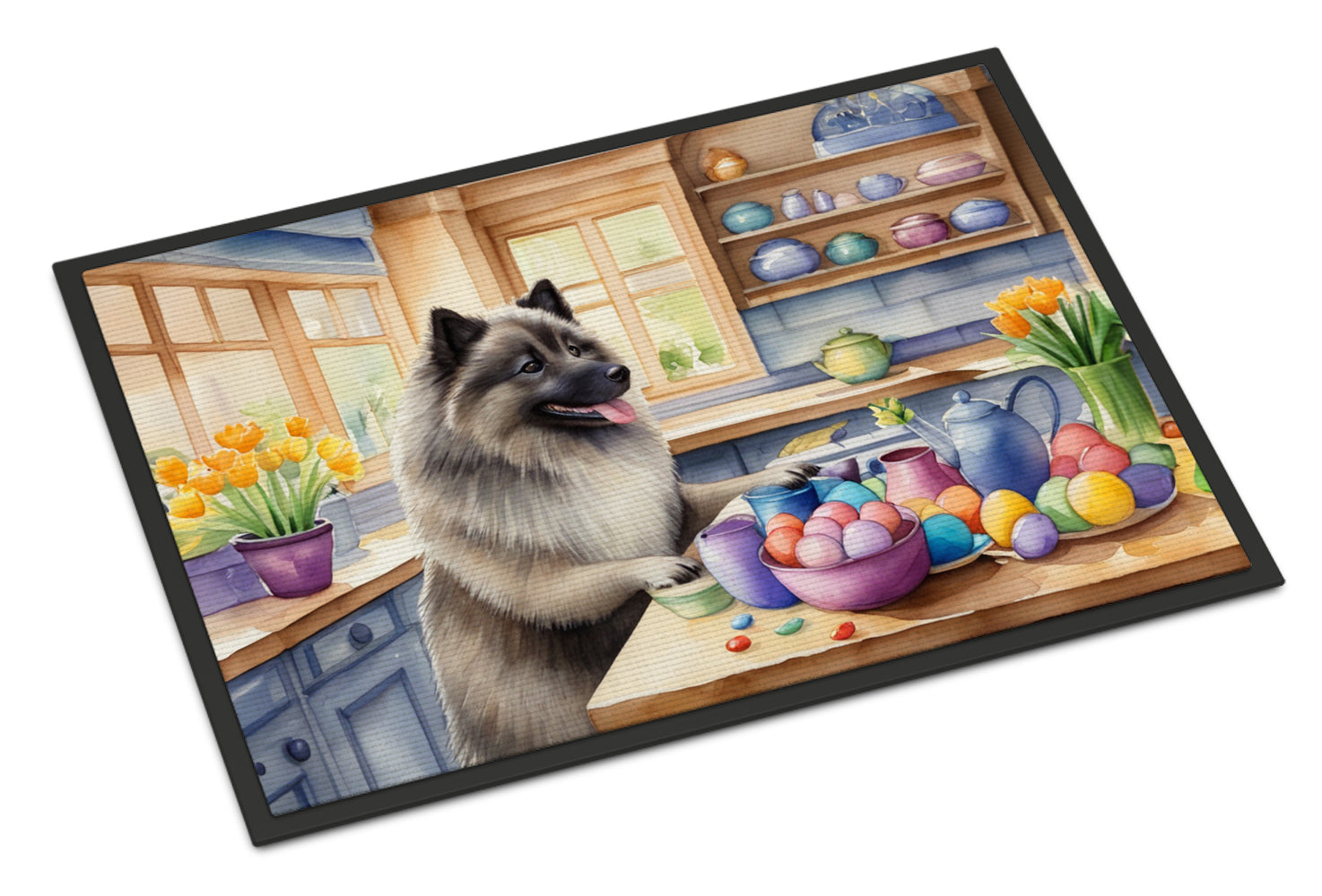Decorating Easter Keeshond Doormat Indoor Outdoor 18H X 27W Front Door Mat Rugs for Entryway, Non Slip Washable