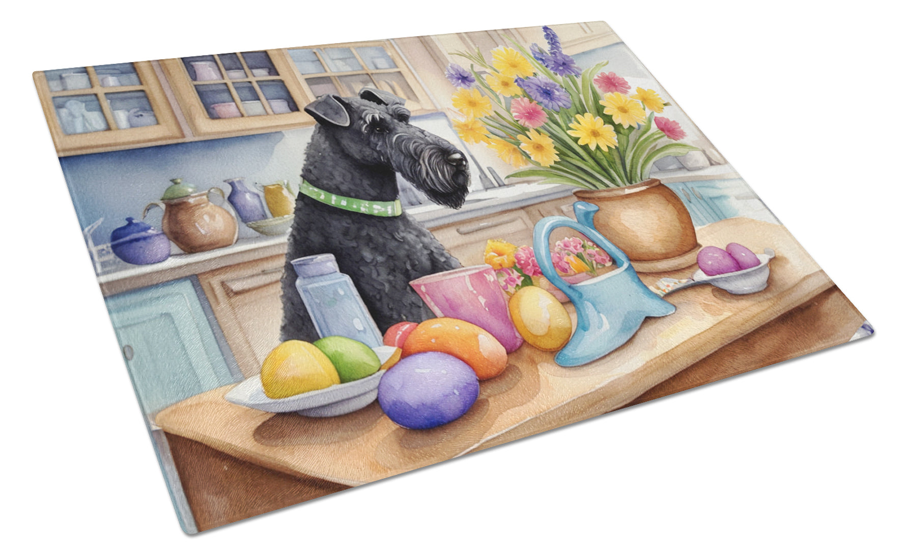 Decorating Easter Kerry Blue Terrier Cutting Board Tempered Glass Kitchen Cutting Surface, Heat Resistant Chopping, Non-Slip Feet, Food Prep & Serving