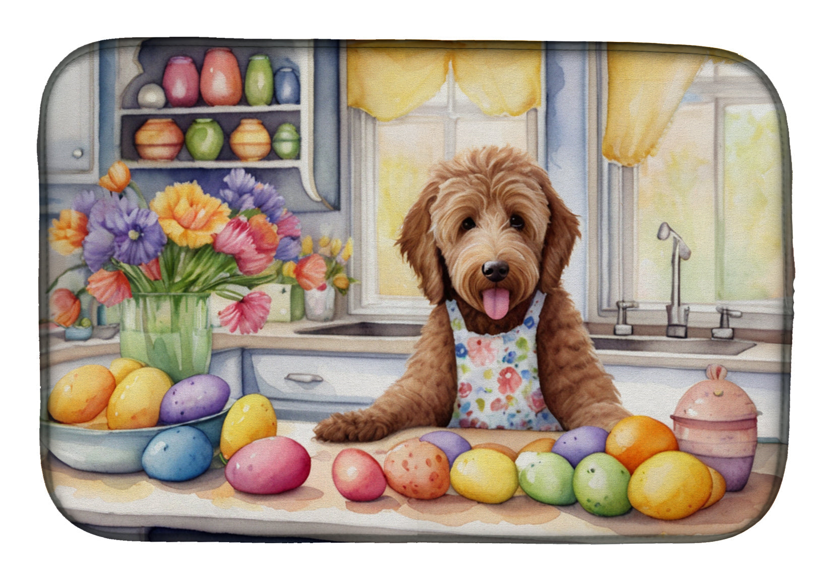 Decorating Easter Labradoodle Dish Drying Mat Absorbent Dish Drying Mat Pad for Kitchen Counter Dish Drainer Mat for Countertop, 14 x 21", Multicolor