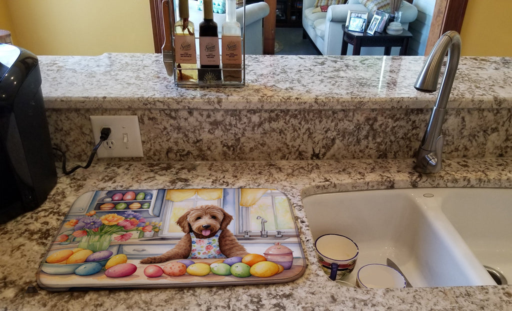 Decorating Easter Labradoodle Dish Drying Mat Absorbent Dish Drying Mat Pad for Kitchen Counter Dish Drainer Mat for Countertop, 14 x 21", Multicolor