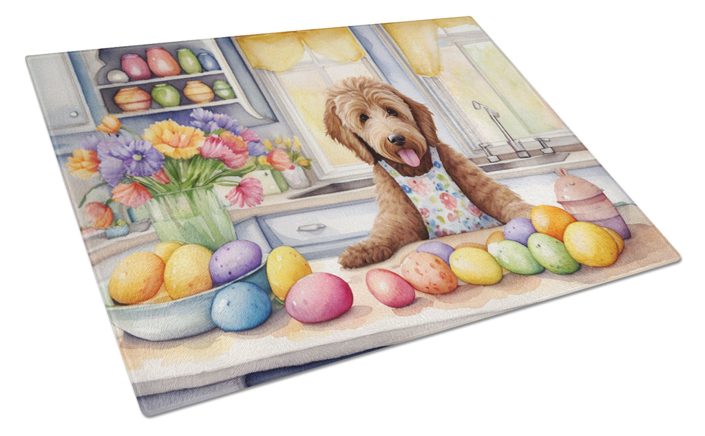 Decorating Easter Labradoodle Cutting Board Tempered Glass Kitchen Cutting Surface, Heat Resistant Chopping, Non-Slip Feet, Food Prep & Serving