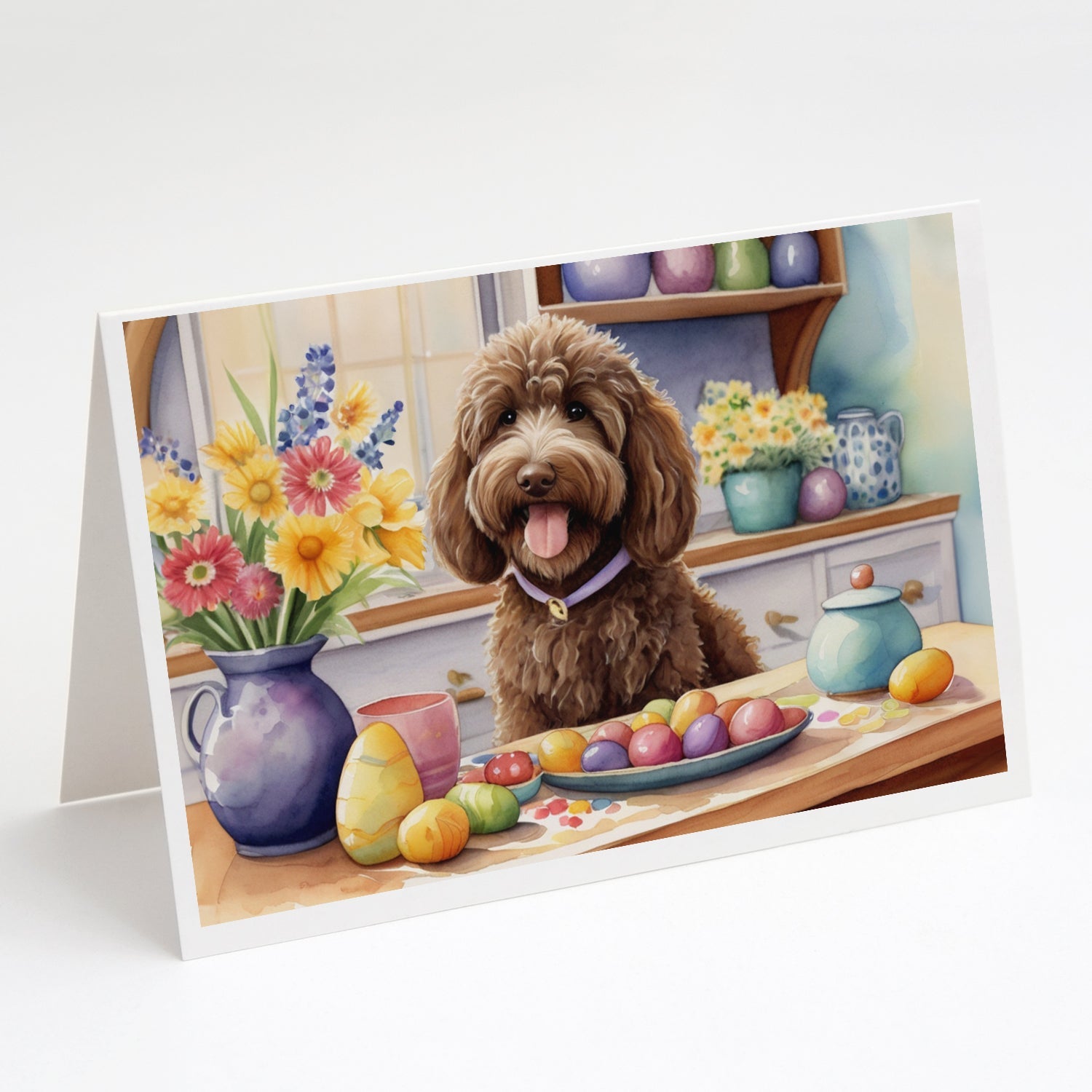 Decorating Easter Labradoodle Greeting Cards Pack of 8 Blank Cards with Envelopes Whimsical A7 Size 5x7