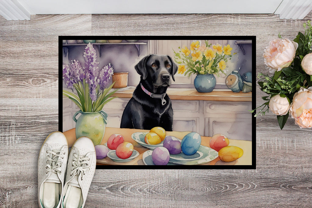 Decorating Easter Black Labrador Retriever Doormat Indoor Outdoor 24H X 36W Front Door Mat Rugs for Entryway, Non Slip Washable Low Pile,