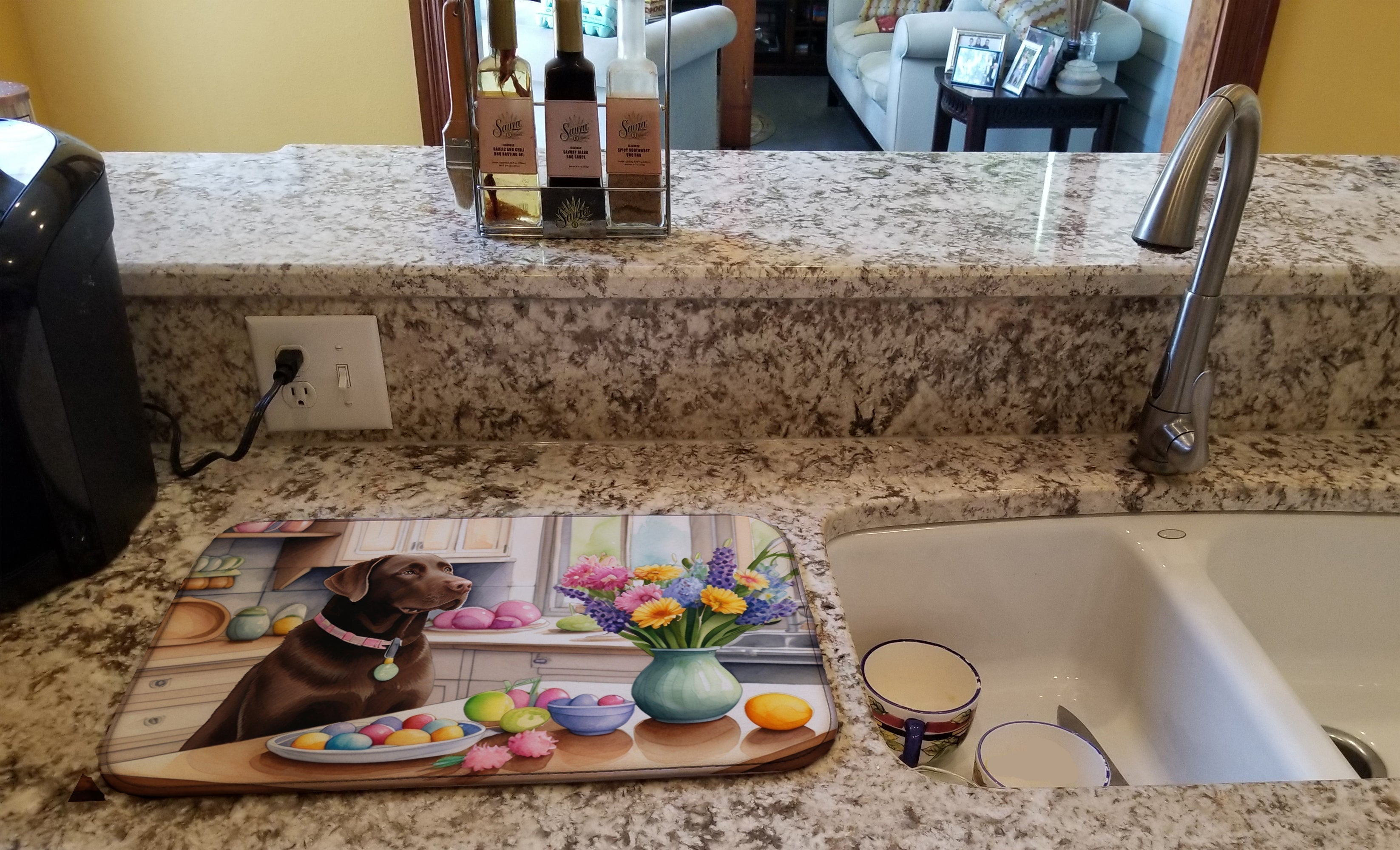 Decorating Easter Chocolate Labrador Retriever Dish Drying Mat Absorbent Dish Drying Mat Pad for Kitchen Counter Dish Drainer Mat for Countertop, 14 x 21", Multicolor