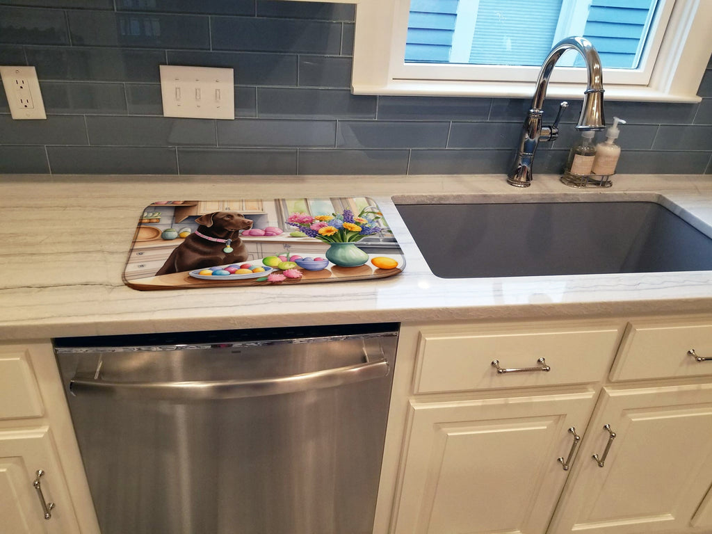 Decorating Easter Chocolate Labrador Retriever Dish Drying Mat Absorbent Dish Drying Mat Pad for Kitchen Counter Dish Drainer Mat for Countertop, 14 x 21", Multicolor