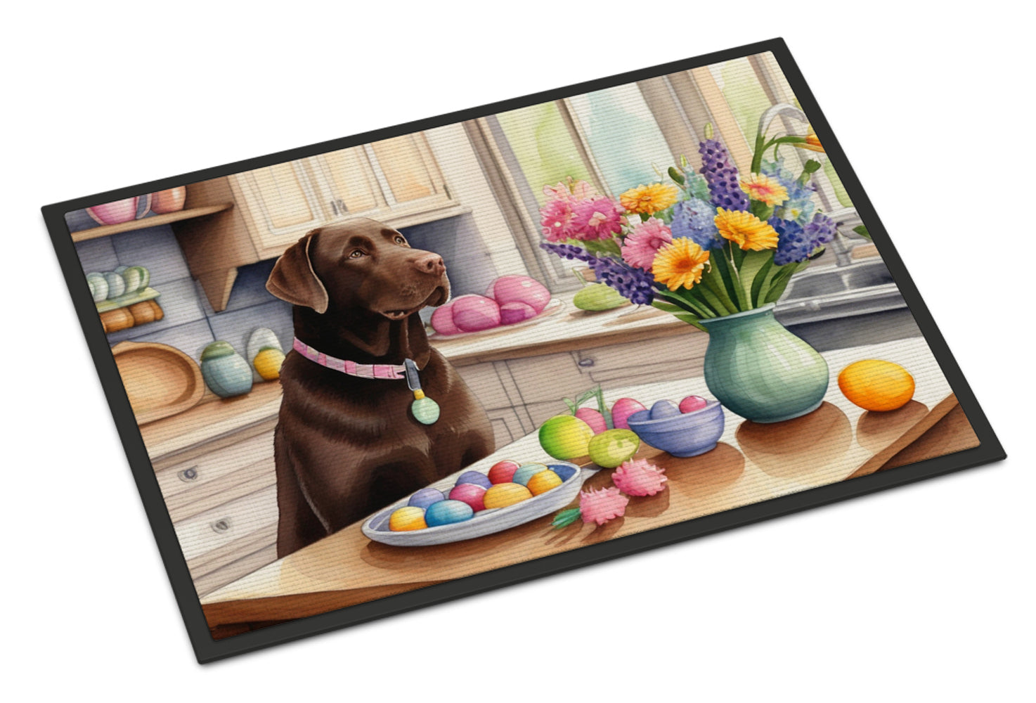 Decorating Easter Chocolate Labrador Retriever Doormat Indoor Outdoor 18H X 27W Front Door Mat Rugs for Entryway, Non Slip Washable