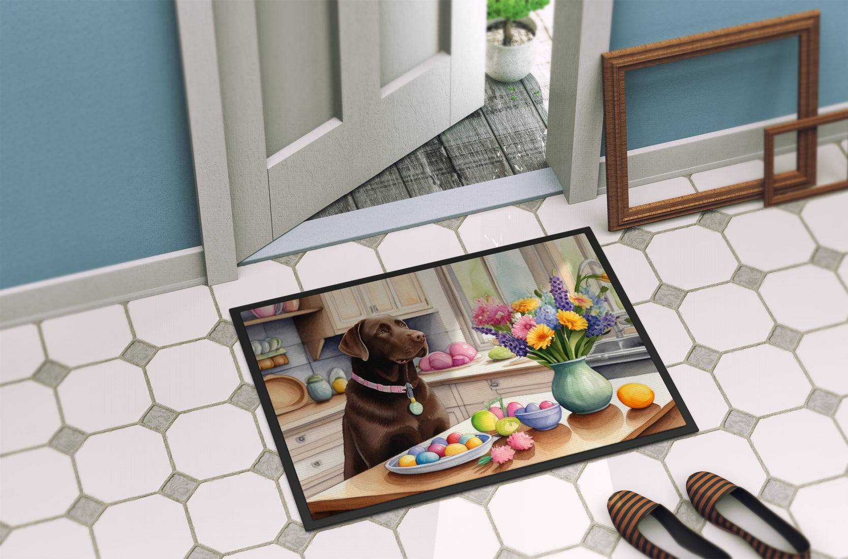 Decorating Easter Chocolate Labrador Retriever Doormat Indoor Outdoor 18H X 27W Front Door Mat Rugs for Entryway, Non Slip Washable