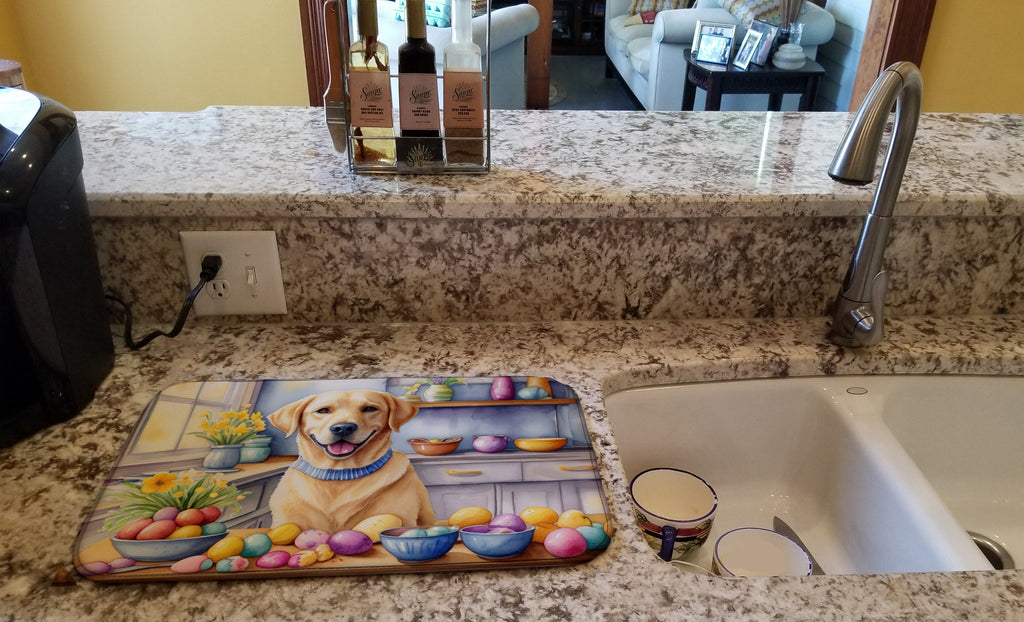 Decorating Easter Yellow Labrador Retriever Dish Drying Mat Absorbent Dish Drying Mat Pad for Kitchen Counter Dish Drainer Mat for Countertop, 14 x 21", Multicolor