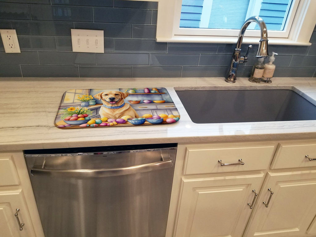 Decorating Easter Yellow Labrador Retriever Dish Drying Mat Absorbent Dish Drying Mat Pad for Kitchen Counter Dish Drainer Mat for Countertop, 14 x 21", Multicolor