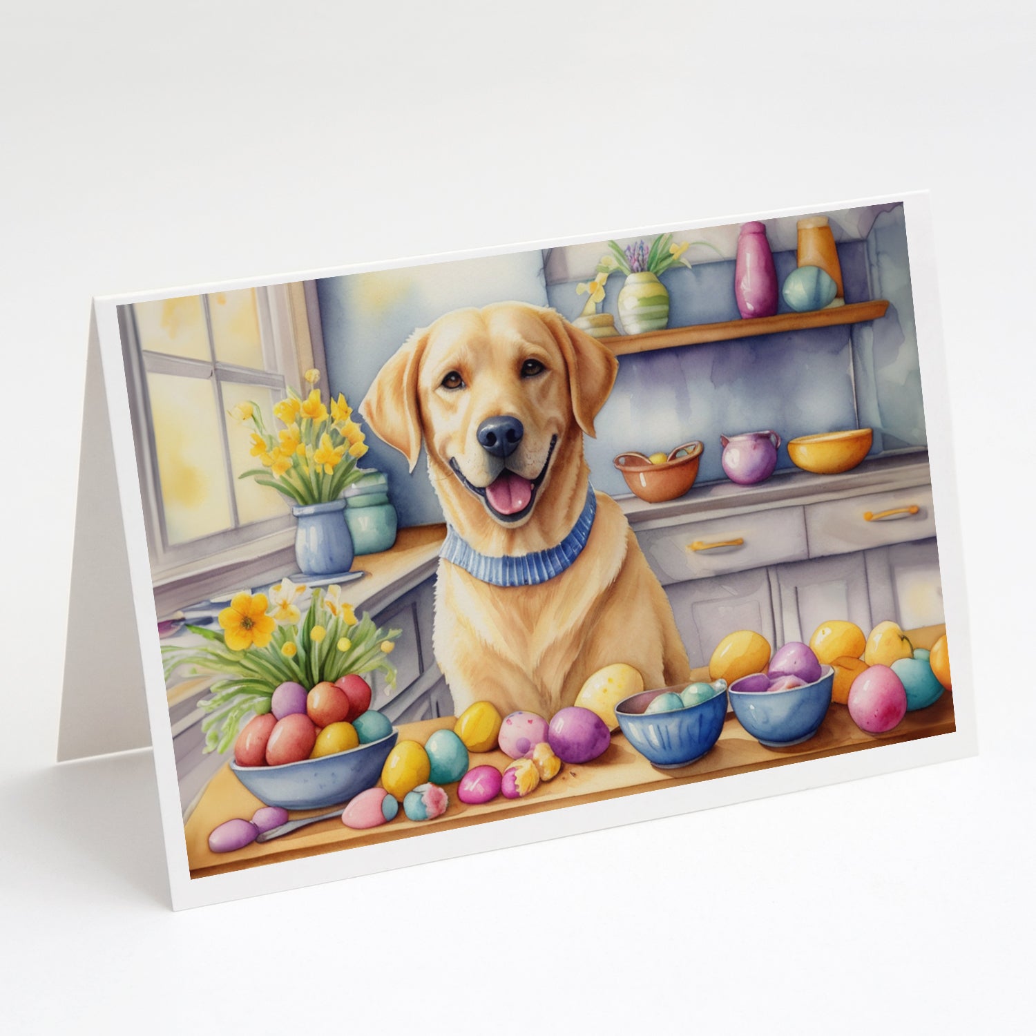 Decorating Easter Yellow Labrador Retriever Greeting Cards Pack of 8 Blank Cards with Envelopes Whimsical A7 Size 5x7