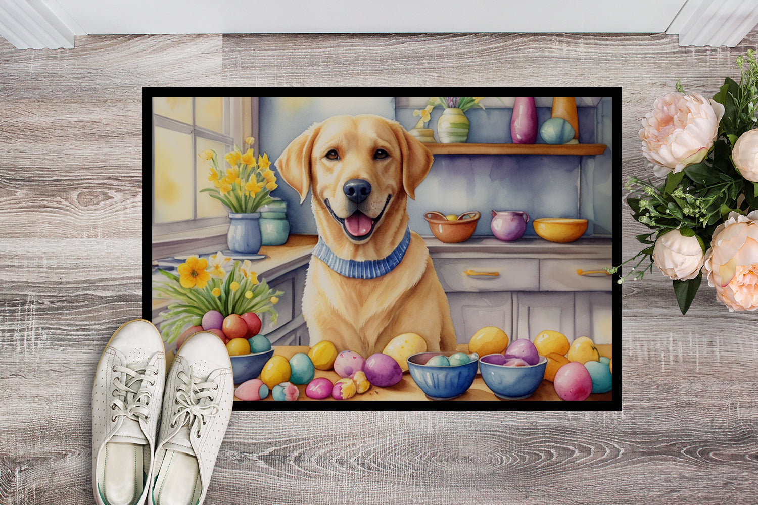 Decorating Easter Yellow Labrador Retriever Doormat Indoor Outdoor 24H X 36W Front Door Mat Rugs for Entryway, Non Slip Washable Low Pile,
