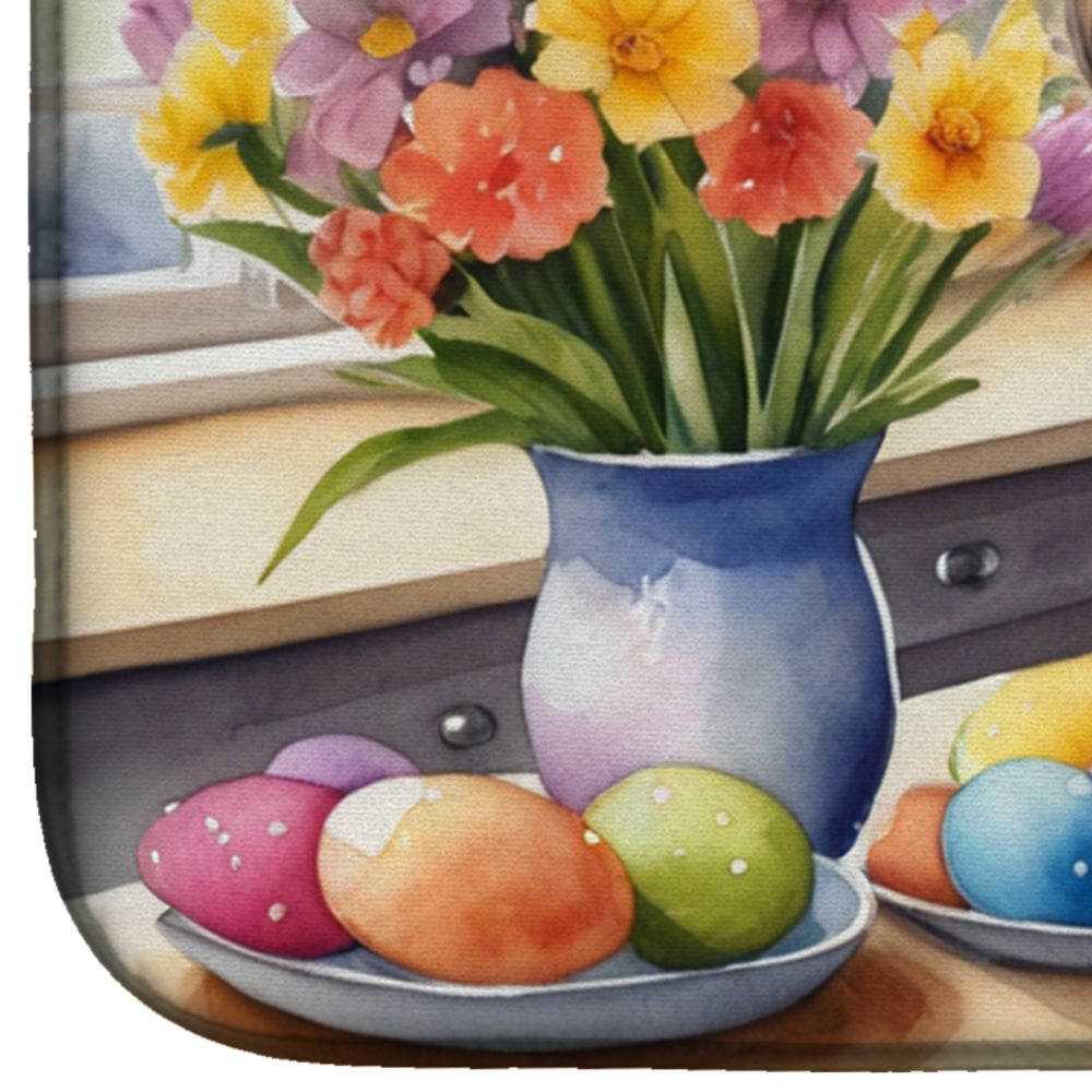 Decorating Easter Lhasa Apso Dish Drying Mat Absorbent Dish Drying Mat Pad for Kitchen Counter Dish Drainer Mat for Countertop, 14 x 21", Multicolor