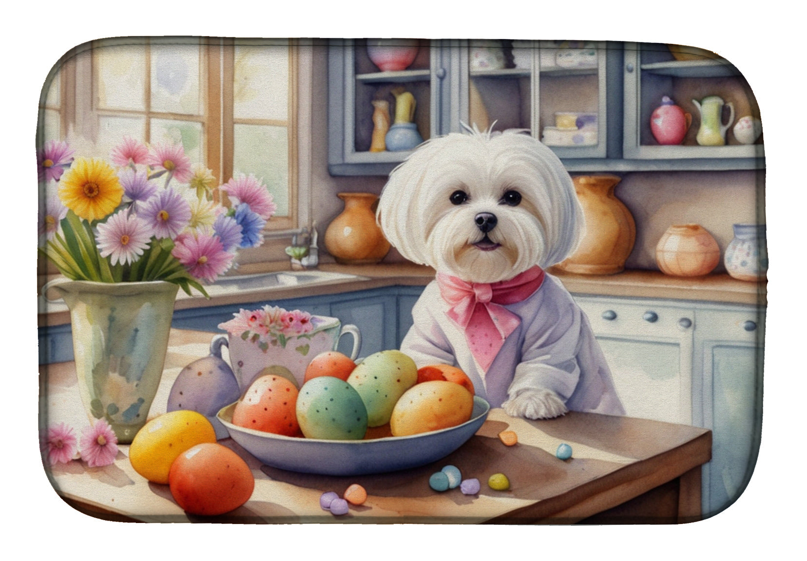 Decorating Easter Maltese Dish Drying Mat Absorbent Dish Drying Mat Pad for Kitchen Counter Dish Drainer Mat for Countertop, 14 x 21", Multicolor