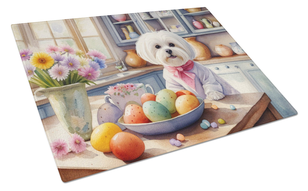 Decorating Easter Maltese Cutting Board Tempered Glass Kitchen Cutting Surface, Heat Resistant Chopping, Non-Slip Feet, Food Prep & Serving