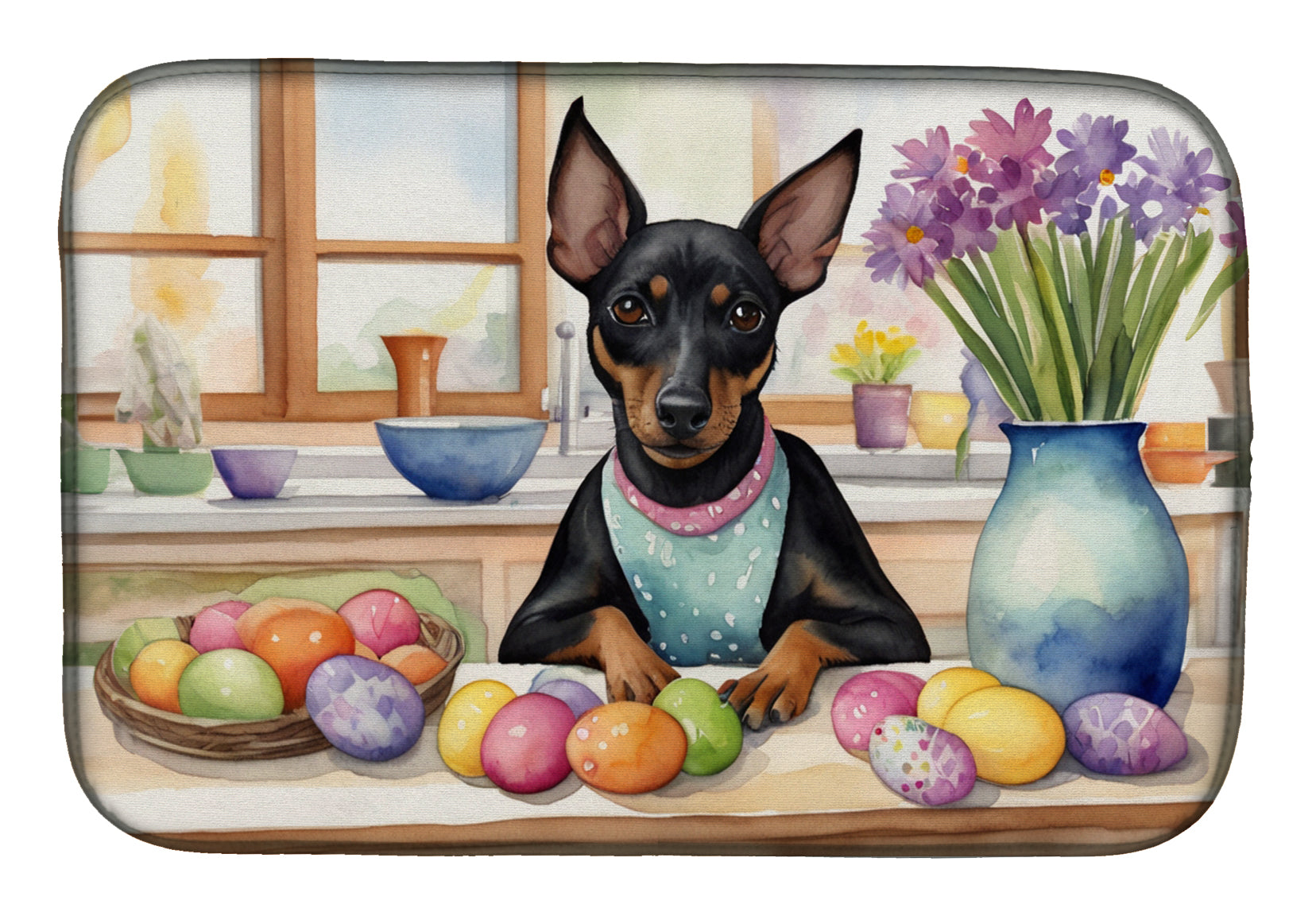Decorating Easter Manchester Terrier Dish Drying Mat Absorbent Dish Drying Mat Pad for Kitchen Counter Dish Drainer Mat for Countertop, 14 x 21", Multicolor