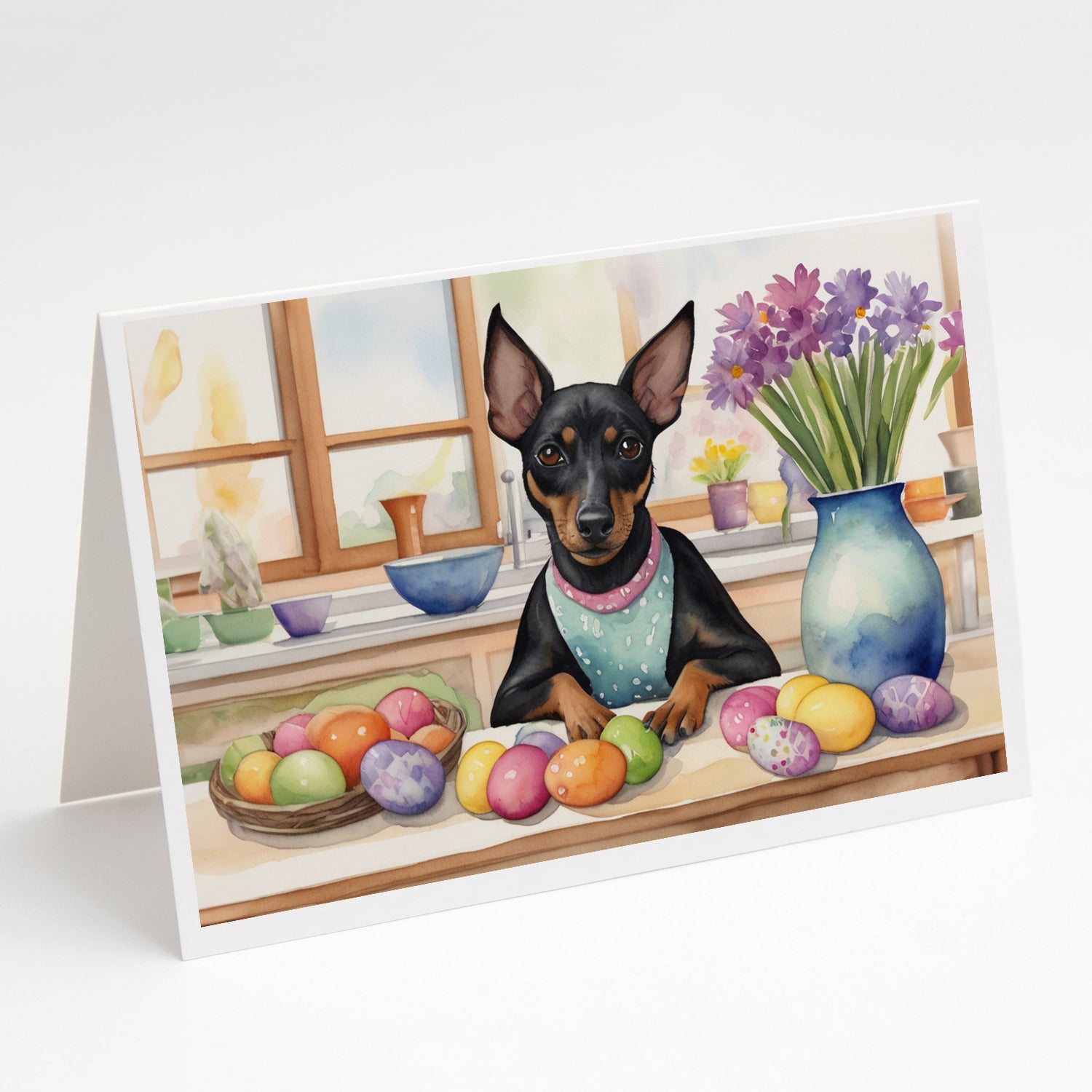 Decorating Easter Manchester Terrier Greeting Cards Pack of 8 Blank Cards with Envelopes Whimsical A7 Size 5x7